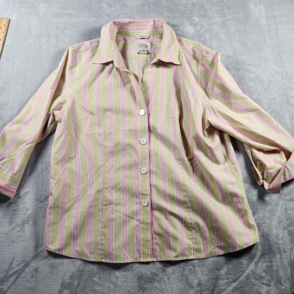 Talbots Shirt Womens 16 Blouse Button-Up‎ 3/4 Sleeve Career Professional Striped